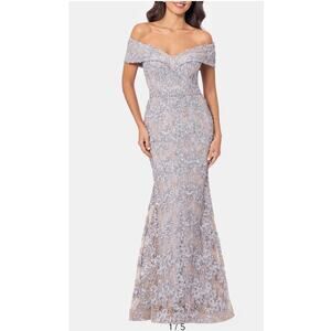 Xscape Evenings Gold/Silver Embroidered Gown - Size 6